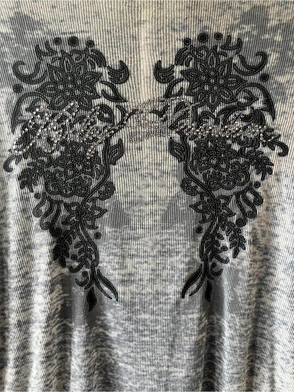Harley-Davidson Gray and Black Long Sleeve Tee with Embellished Floral Design